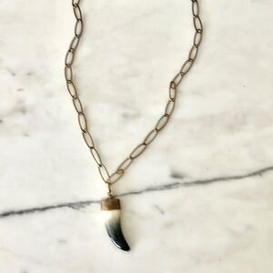 Isabel Marant Lacquered Resin Horn Pendant Gold Brass Chain Necklace